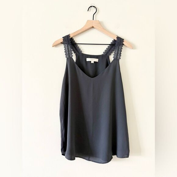 LOFT Lace Strap Drapey Tank in Dark Gray - Size M - Picture 1 of 5